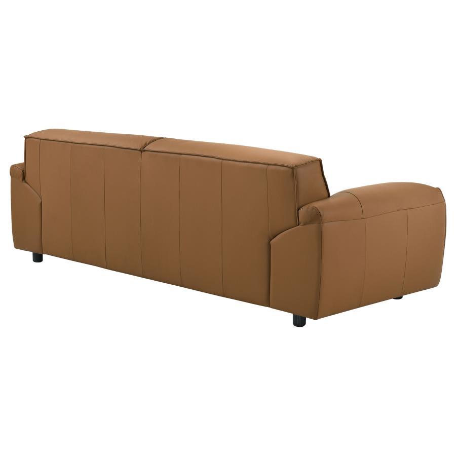 Buxton - Top Grain Leather Upholstered Sofa - Orange Stationary Sofa modern furniture Contempo Furniture