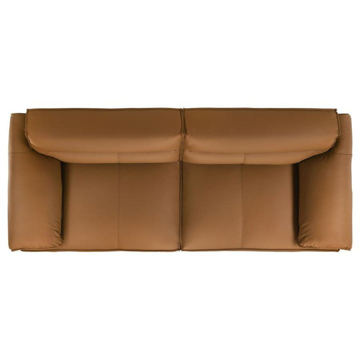 Buxton - Top Grain Leather Upholstered Sofa - Orange Stationary Sofa modern furniture Contempo Furniture