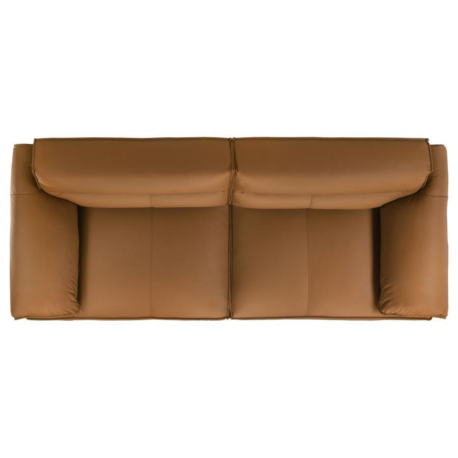 Buxton - Top Grain Leather Upholstered Sofa - Orange Stationary Sofa modern furniture Contempo Furniture