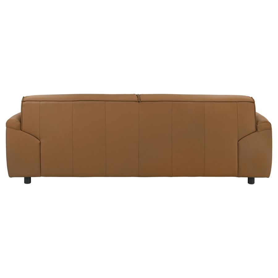 Buxton - Top Grain Leather Upholstered Sofa - Orange Stationary Sofa modern furniture Contempo Furniture