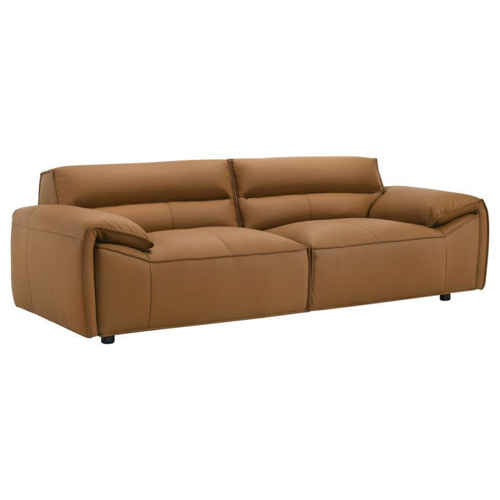 Buxton - Top Grain Leather Upholstered Sofa - Orange Stationary Sofa modern furniture Contempo Furniture