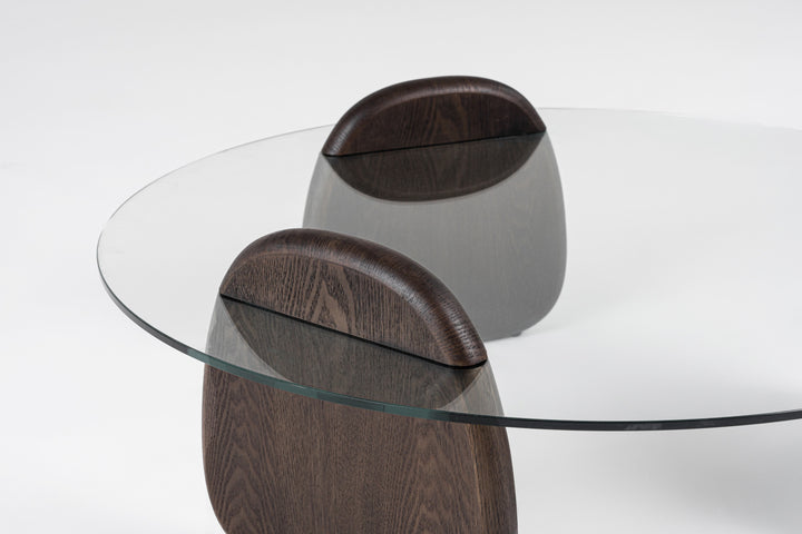 Buxton  Mid-Century Modern Glass + Dark Walnut Coffee Table