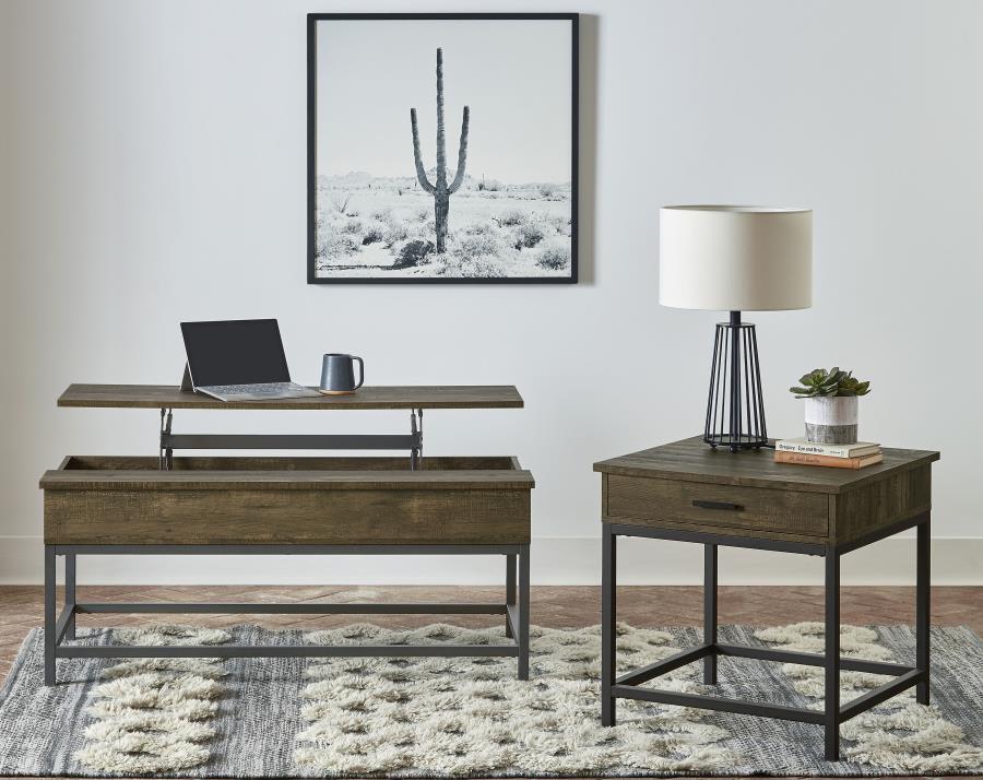 Byers - 2 Piece Lift Top Coffee And End Table Set - Brown Oak Coffee Table Set modern furniture Contempo Furniture