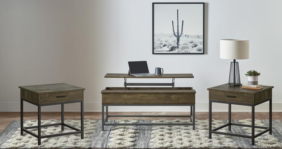 Byers - 3 Piece Lift Top Coffee And End Table Set - Brown Oak Coffee Table Set modern furniture Contempo Furniture