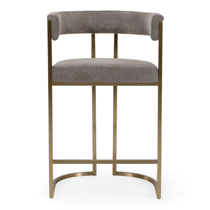 Byron - Modern Grey Fabric + Antique Brass Counter Chair
