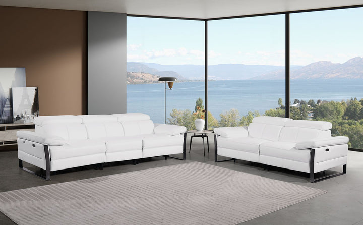 DivanItalia 1246 Modular Power Dual Reclining Sofa and Loveseat Set with Power Headrests – Top Grain Italian Leather - White