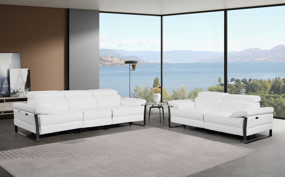 DivanItalia 1246 Modular Power Dual Reclining Sofa and Loveseat Set with Power Headrests – Top Grain Italian Leather - White