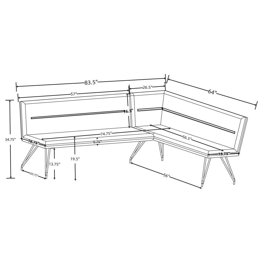 Dodson - Fabric Upholstered L-Shaped Nook Dining Bench - Gray