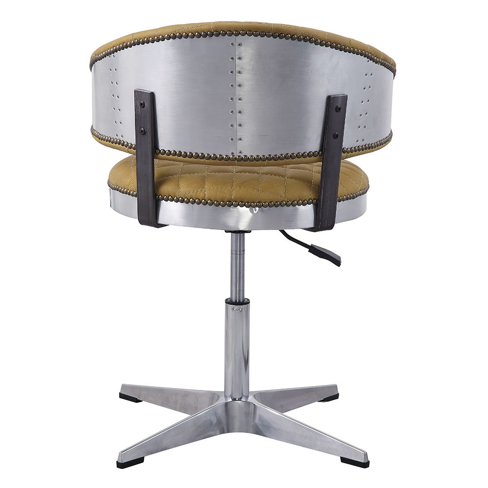 Brancaster - Adjustable Stool With Swivel - Turmeric Top Grain Leather & Chrome