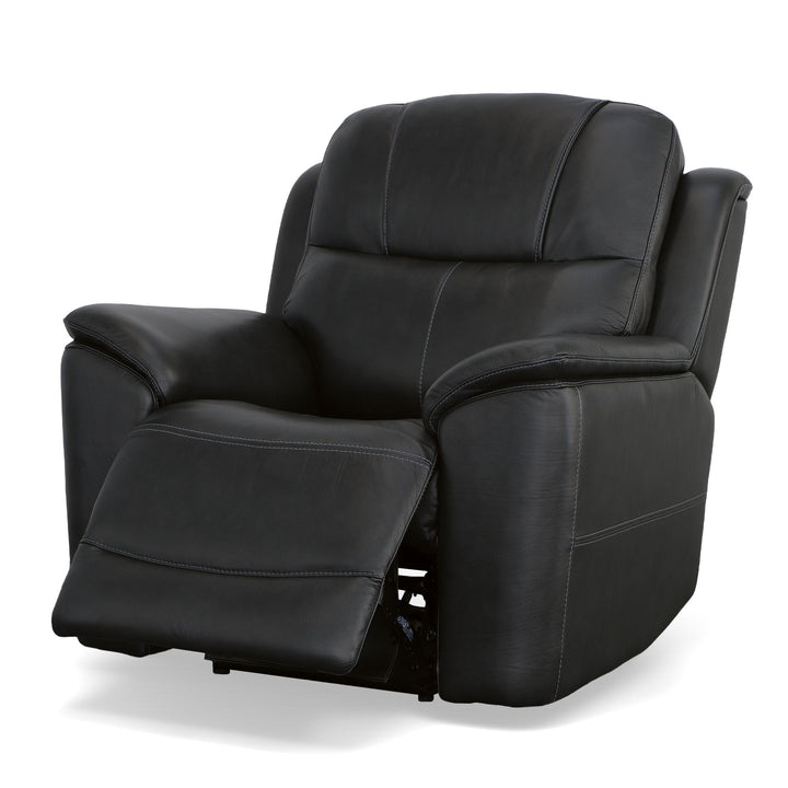 Crew Leather Power Recliner with Power Headrest &amp; Lumbar in Raven