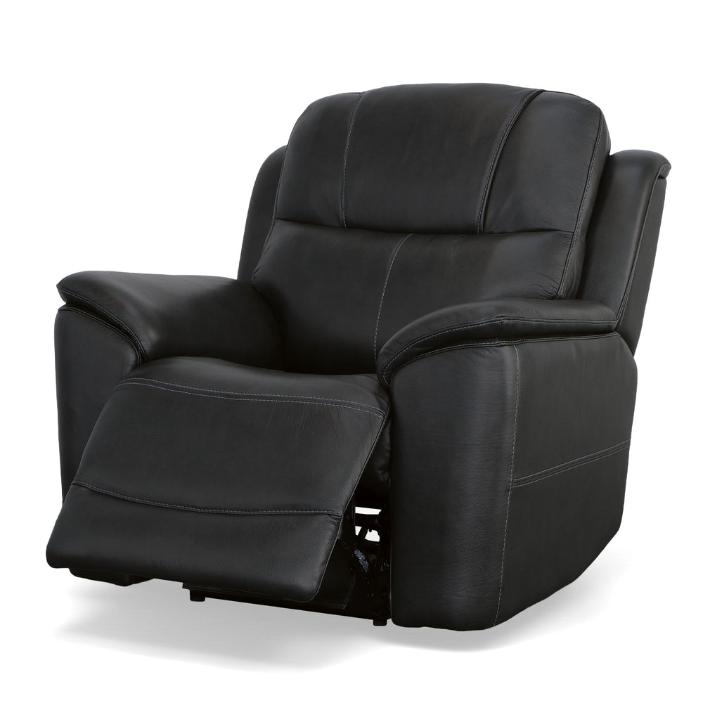 Crew Leather Power Recliner with Power Headrest & Lumbar in Raven