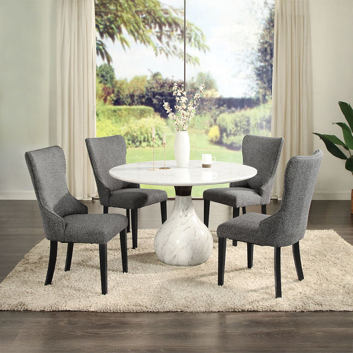 Koen - Round Dining Table, Engineering Marble Top - White & Black