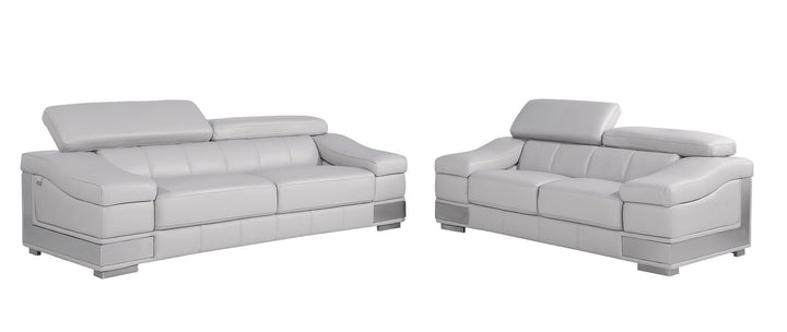 DivanItalia 415 2-Piece Sofa Set with Adjustable Headrest in Top-Grain Italian Leather - Light Gray