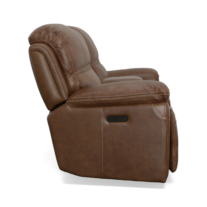 Fenwick Leather Power Reclining Loveseat with Console &amp; Power Headrests in Cognac