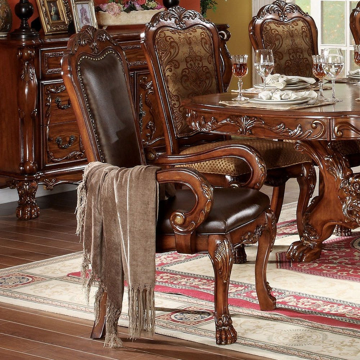 Dresden - Arm Chair Set of 2) - Brown Synthetic Leather & Cherry Oak
