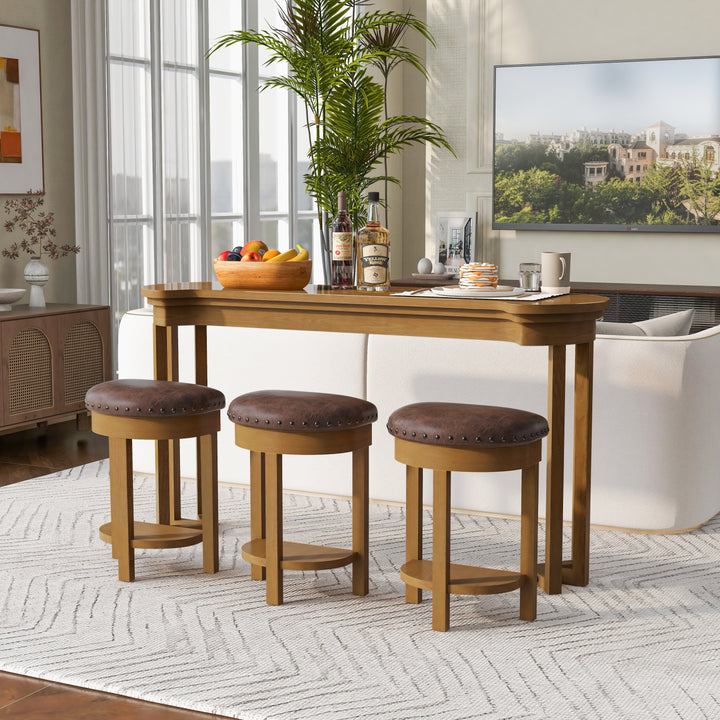 4-Piece Bar Table Set with PU Upholstered Bar Stools in Natural