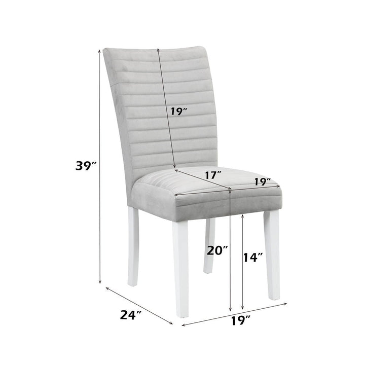 Elizaveta - Side Chair Set of 2) - Gray Velvet &White High Gloss