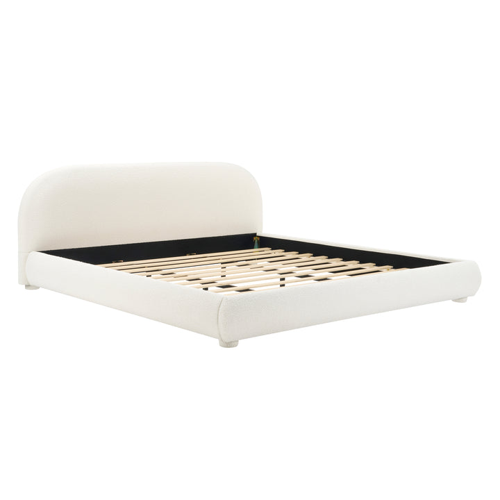 Curved Boucle King Bed – Cream