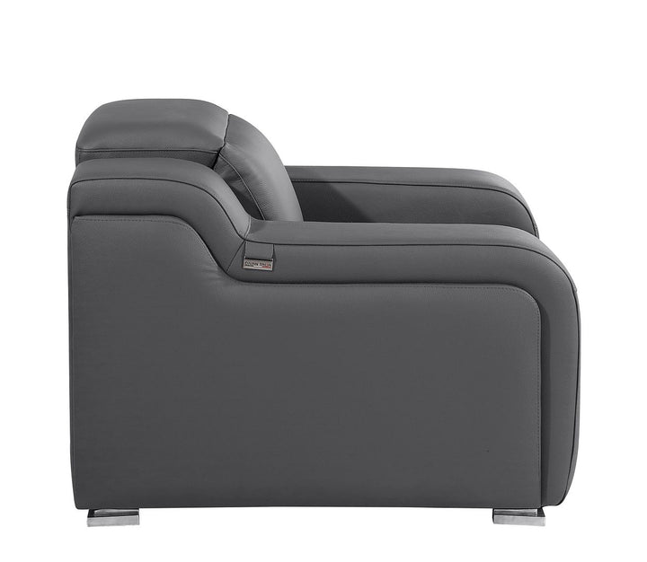 DivanItalia 1116 Top Grain Italian Leather Power Reclining Chair with Power Headrests - Dark Gray