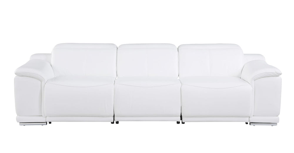 DivanItalia 9762 3-Piece Modular Power Reclining Sofa with 2 Power Recliners in Top Grain Italian Leather - White