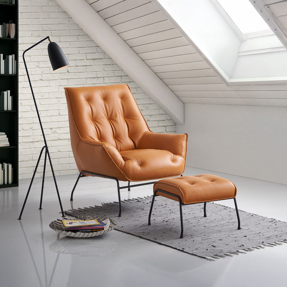 Zusa - Accent Chair & Ottoman - Sandstone Top Grain Leather