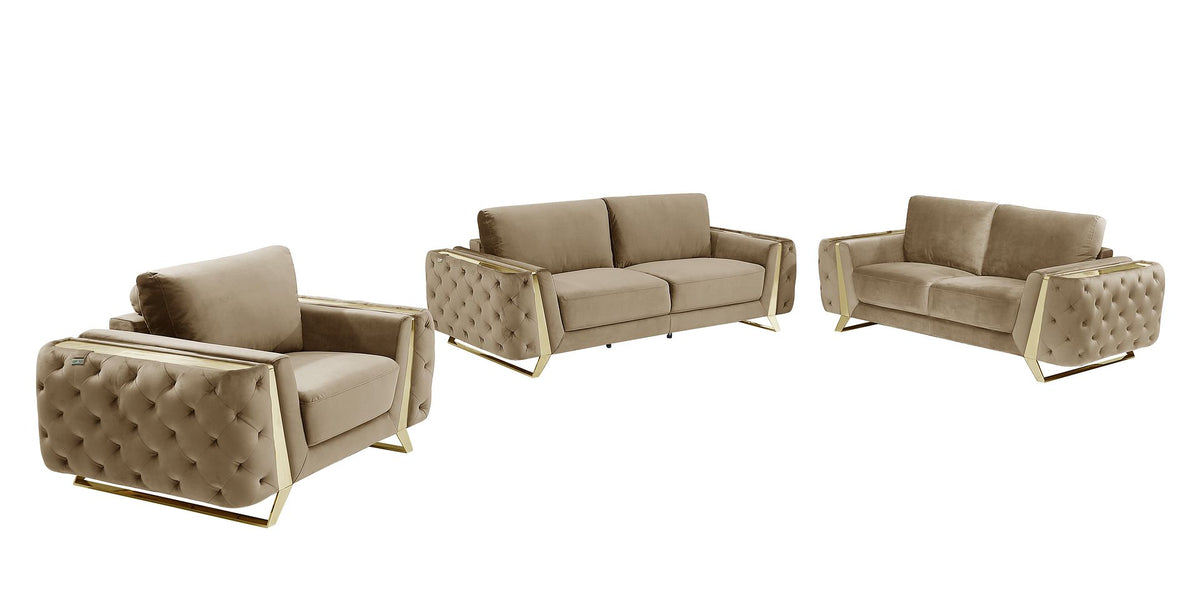 DivanItalia 1051 3-Piece Sofa Set in Velvet Fabric - Cream