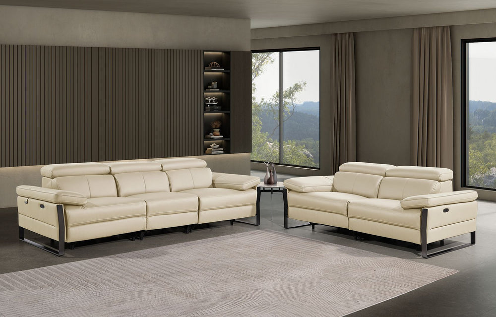 DivanItalia 1246 Modular Power Dual Reclining Sofa and Loveseat Set with Power Headrests – Top Grain Italian Leather - Beige