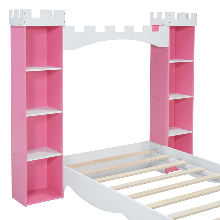 castle-shaped-wooden-twin-bed-with-storage-shelf-pink-white