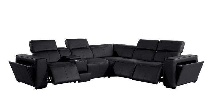 DivanItalia 1224 6-Piece L-Shaped Sectional Sofa in Top Grain Italian Leather with 3 Power Recliners &amp; Power Headrests - Black