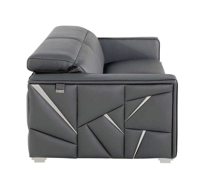 DivanItalia 1120 Loveseat with Adjustable Headrest in Top-Grain Italian Leather - Dark Gray