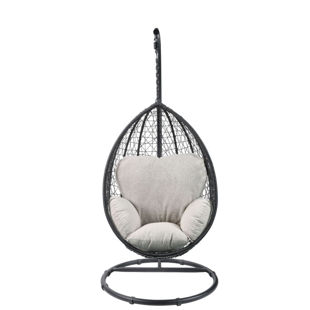 ACME Furniture Simona Hanging Chair Beige Fabric & Black Wicker