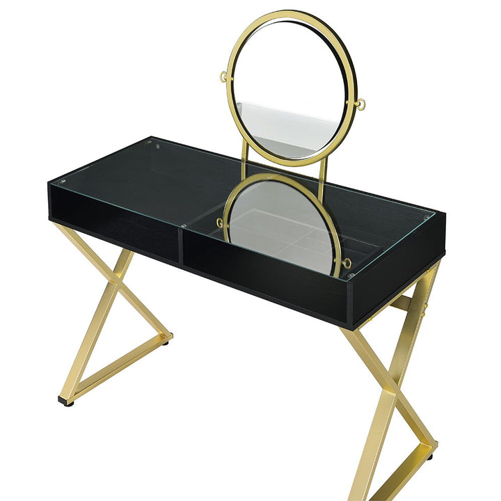 Coleen - Vanity Desk With Mirror & Jewelry Tray - Black & Gold