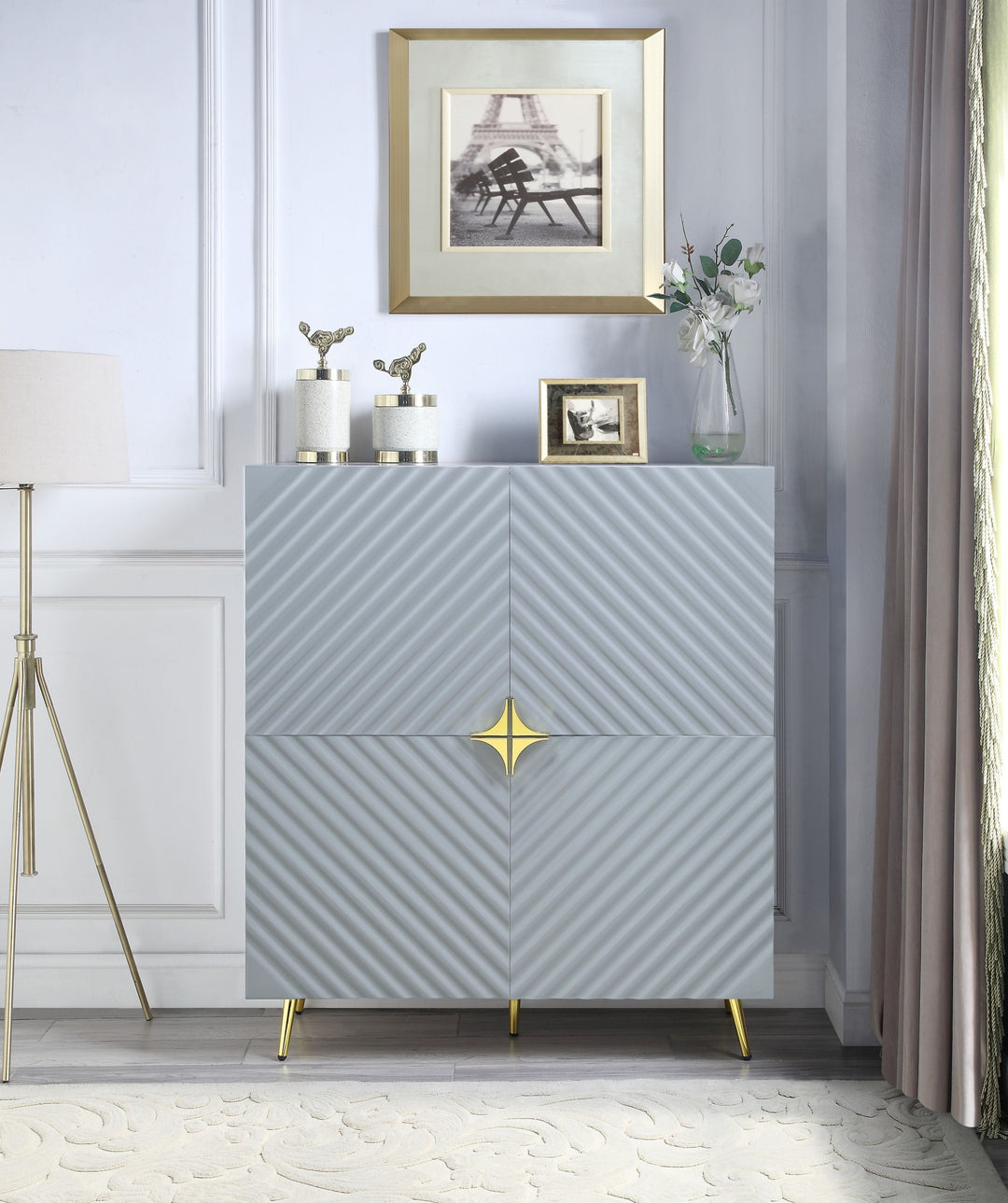 Gaines - High Gloss Accent Cabinet - Gray