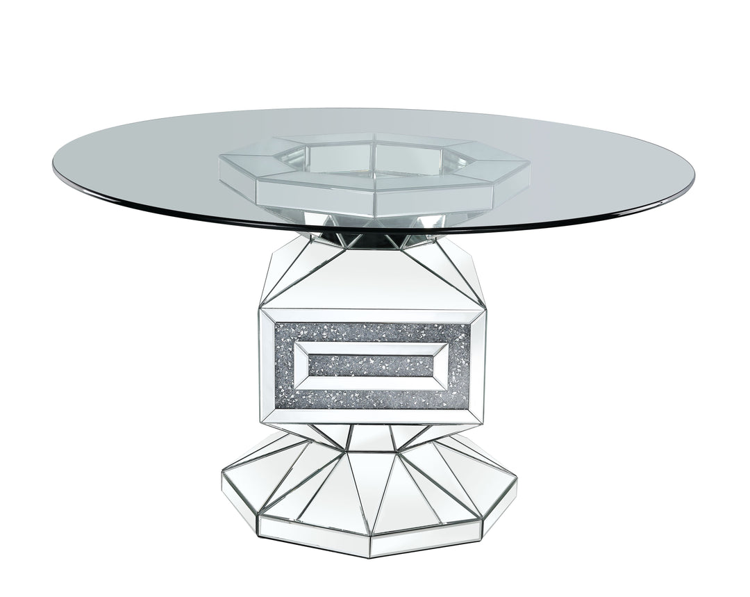 Noralie - 30" Dining Table - Clear Glass, Mirrored & Faux Diamonds