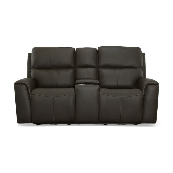 Jarvis Leather Power Reclining Loveseat with Console &amp; Power Headrests in Mica