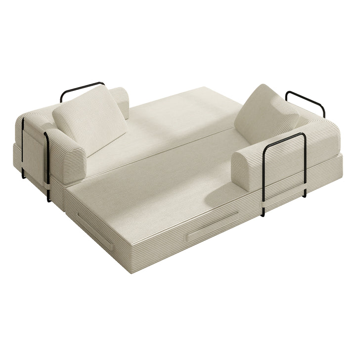 corduroy-convertible-sleeper-sofa-bed-with-pillow-beige