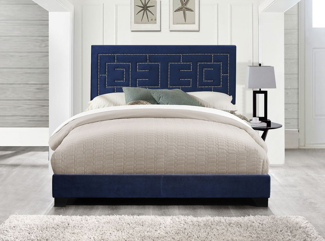 ACME Furniture Ishiko III Eastern King Bed Dark Blue Velvet