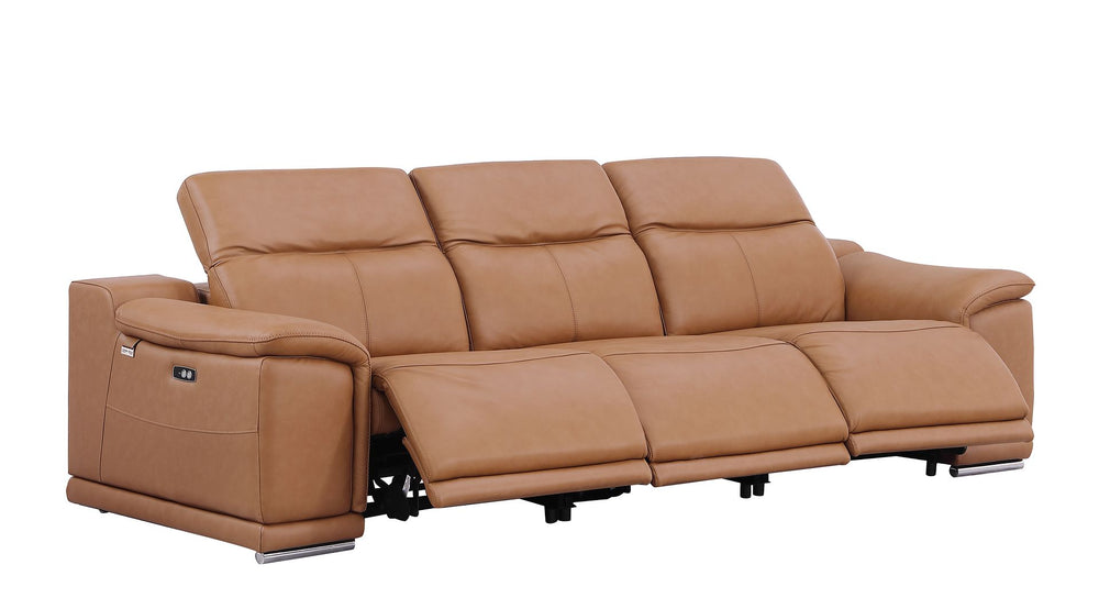 DivanItalia 9762 3-Piece Modular Power Reclining Sofa with 3 Power Recliners in Top Grain Italian Leather - Cognac
