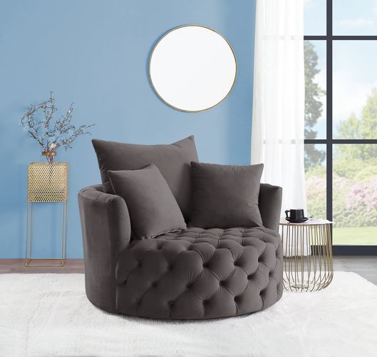 Zunyas - Accent Chair With Swivel - Gray Velvet