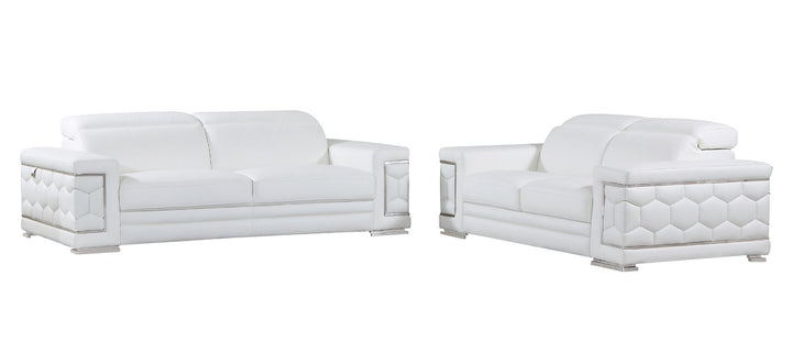 DivanItalia 692 2-Piece Sofa Set with Adjustable Headrest in Top-Grain Italian Leather - White