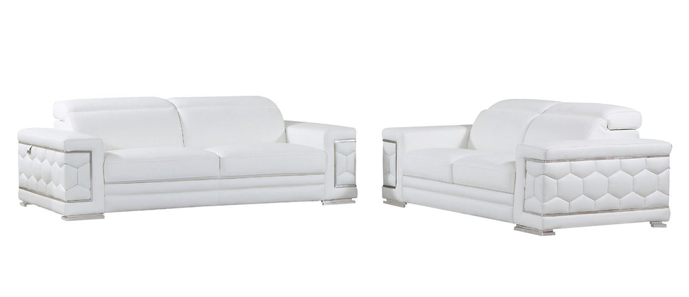 DivanItalia 692 2-Piece Sofa Set with Adjustable Headrest in Top-Grain Italian Leather - White