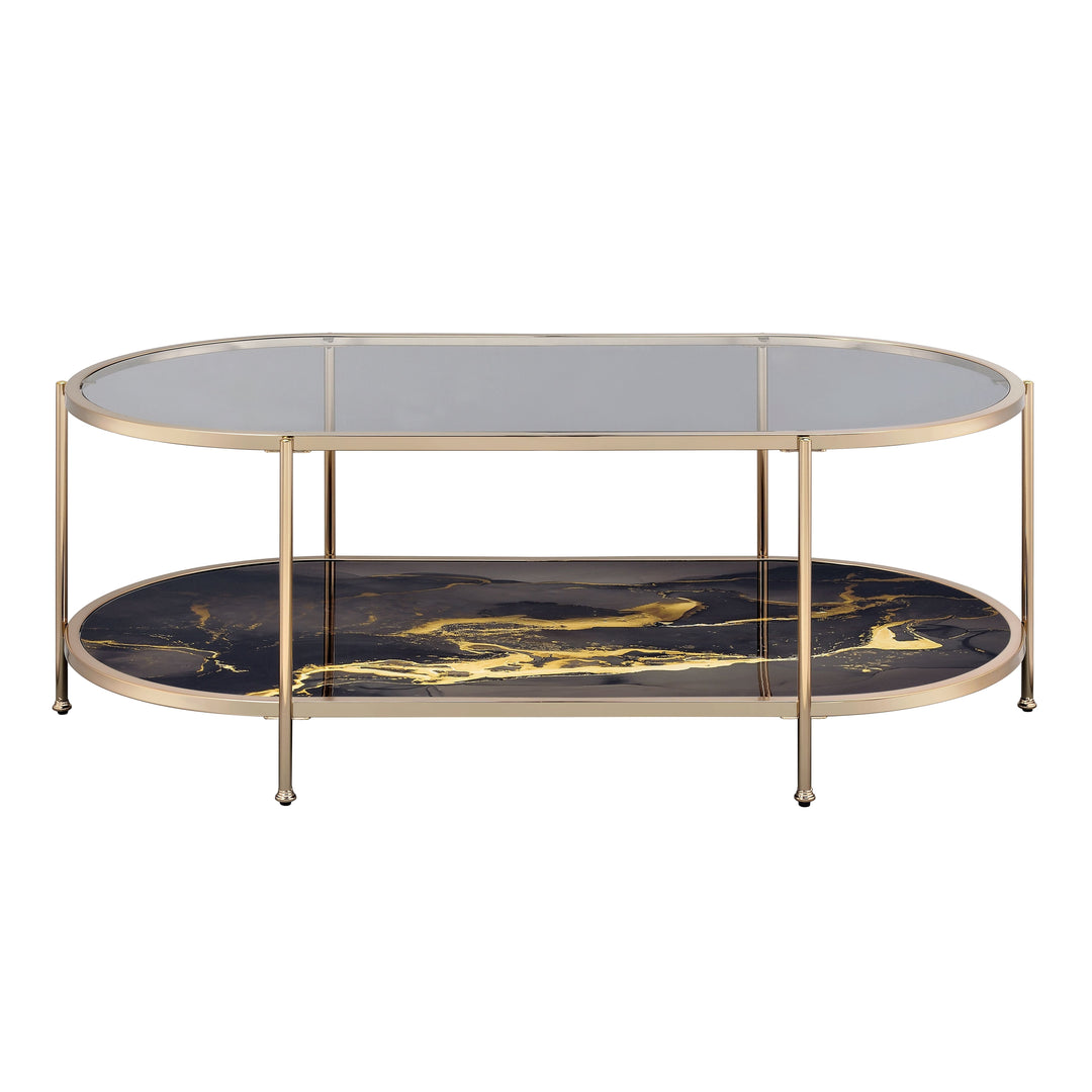 Fiorella - Marble Print Glass Coffee Table - Black