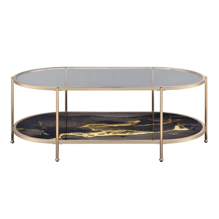 Fiorella - Marble Print Glass Coffee Table - Black