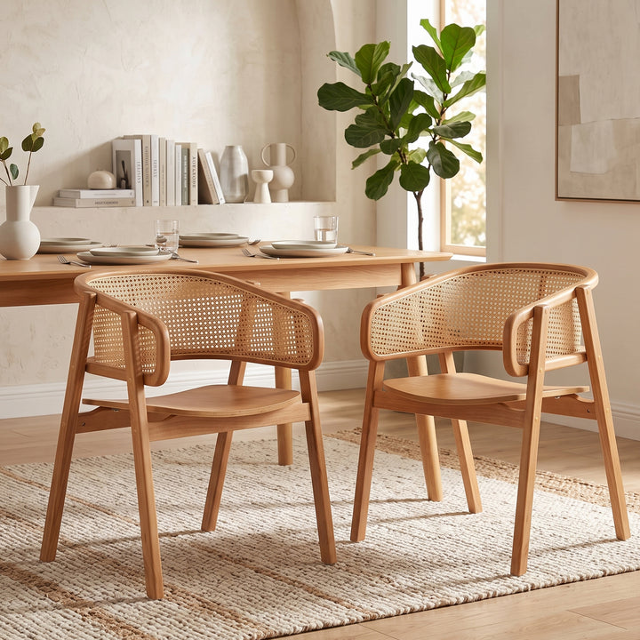 Rattan &amp; Rubberwood Dining Armchair – Natural (Set of 2)