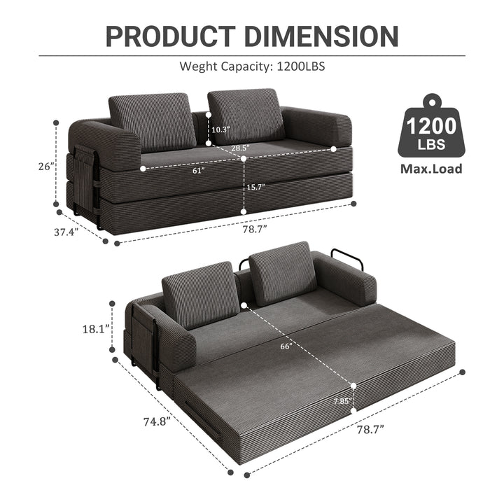 corduroy-convertible-sleeper-sofa-bed-with-pillow-dark-gray