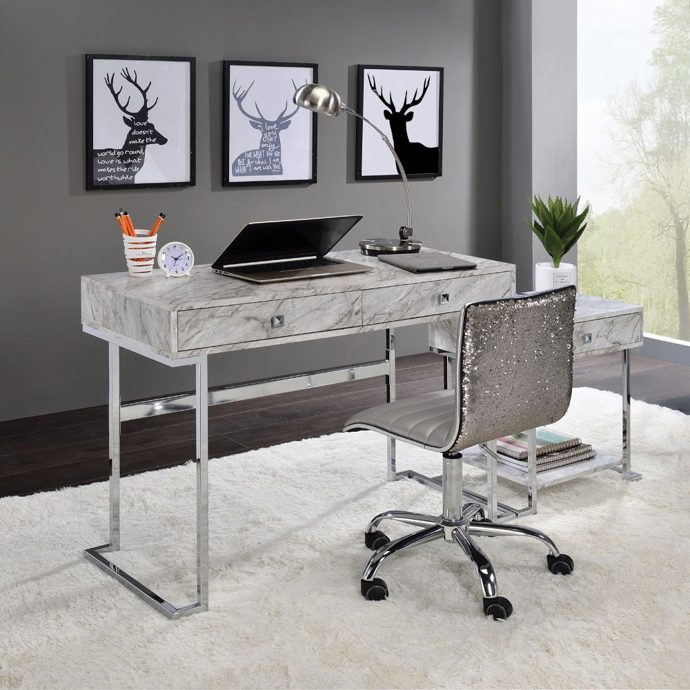 tigress-writing-desk-white-printed-faux-marble-top-chrome