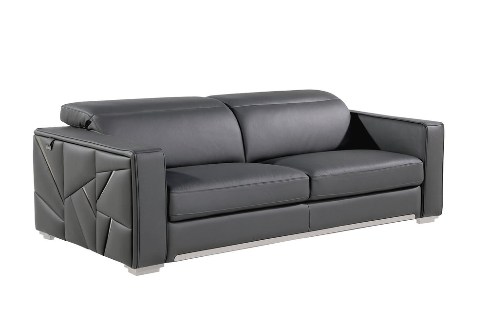 DivanItalia 1120 2-Piece Sofa Set with Adjustable Headrest in Top-Grain Italian Leather - Dark Gray