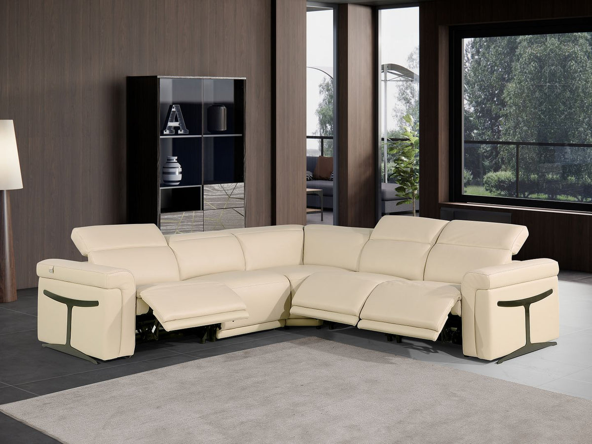 DivanItalia 1126 5-Piece L-Shaped Sectional Sofa in Top Grain Italian Leather with 3 Power Recliners & Power Headrests - Beige