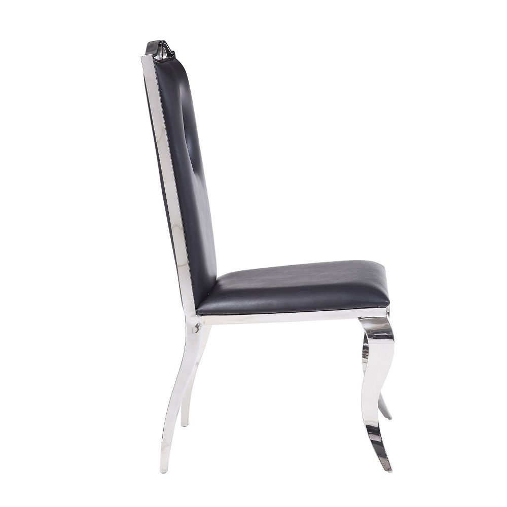 Cyrene - Side Chair Set of 2) - Black Synthetic Leather & Stainless Steel