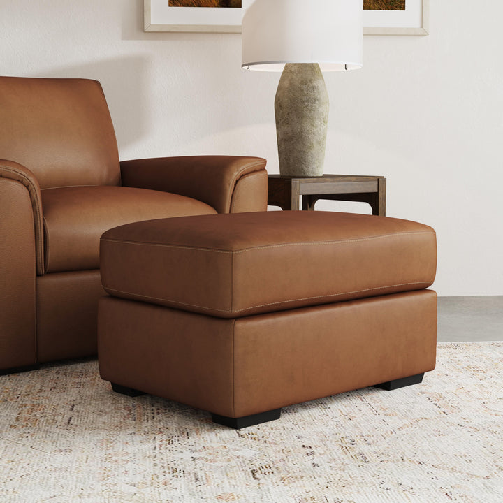 Henry Leather Ottoman in Caramel